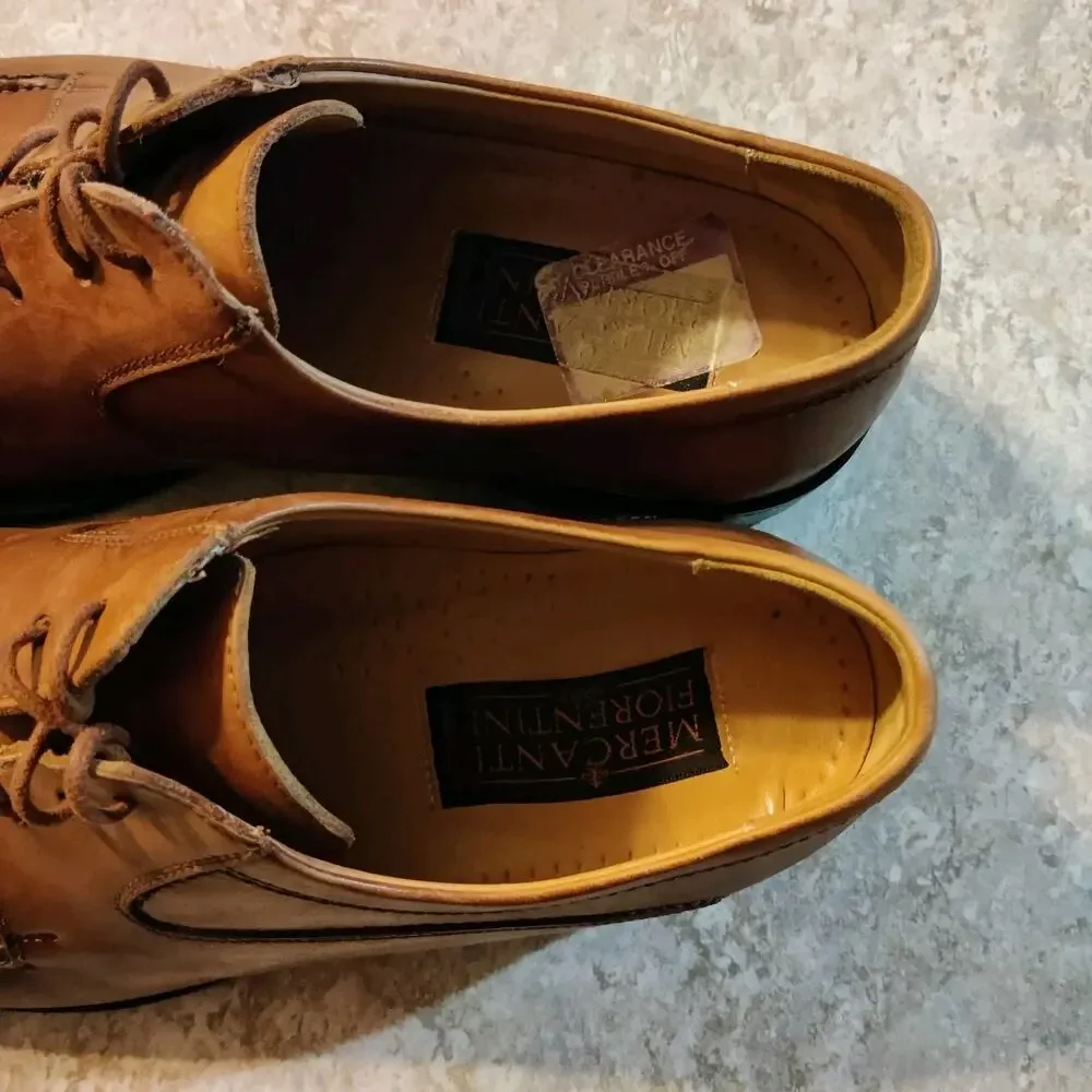 Mens 9.5 M Mercanti Fiorentini Italy Brown Leather Shoes Oxfords Lace-Up Italian